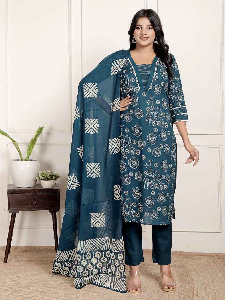  Blue  bandhej-inspired kurta set